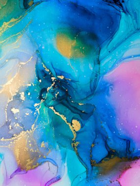 Soyut parlak parlak renk akışkan arka plan, altın çizgili el yapımı alkol sanat tablosu. Arkaplan tasarımı için sıvı mürekkep dokusu