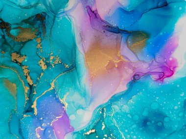 Soyut parlak parlak renk akışkan arka plan, altın çizgili el yapımı alkol sanat tablosu. Arkaplan tasarımı için sıvı mürekkep dokusu