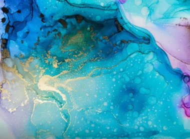 Soyut parlak parlak renk akışkan arka plan, altın çizgili el yapımı alkol sanat tablosu. Arkaplan tasarımı için sıvı mürekkep dokusu