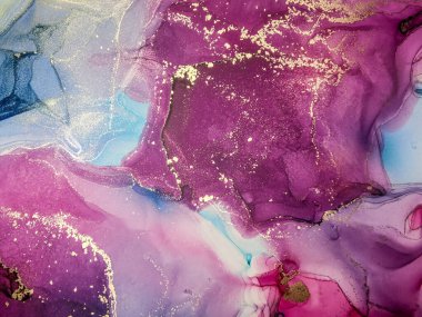 Soyut parlak parlak renk akışkan arka plan, altın çizgili el yapımı alkol sanat tablosu. Arkaplan tasarımı için sıvı mürekkep dokusu