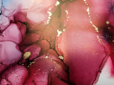 Soyut parlak parlak renk akışkan arka plan, altın çizgili el yapımı alkol sanat tablosu. Arkaplan tasarımı için sıvı mürekkep dokusu