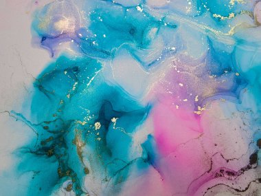 Soyut parlak parlak renk akışkan arka plan, altın çizgili el yapımı alkol sanat tablosu. Arkaplan tasarımı için sıvı mürekkep dokusu