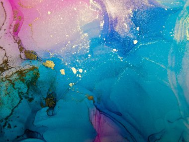 Soyut parlak parlak renk akışkan arka plan, altın çizgili el yapımı alkol sanat tablosu. Arkaplan tasarımı için sıvı mürekkep dokusu