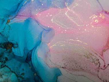 Soyut parlak parlak renk akışkan arka plan, altın çizgili el yapımı alkol sanat tablosu. Arkaplan tasarımı için sıvı mürekkep dokusu