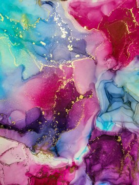 Soyut parlak parlak renk akışkan arka plan, altın çizgili el yapımı alkol sanat tablosu. Arkaplan tasarımı için sıvı mürekkep dokusu