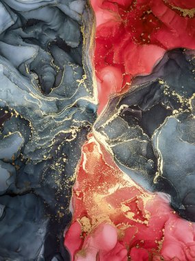 Soyut parlak parlak renk akışkan arka plan, altın çizgili el yapımı alkol sanat tablosu. Arkaplan tasarımı için sıvı mürekkep dokusu