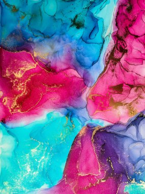 Soyut parlak parlak renk akışkan arka plan, altın çizgili el yapımı alkol sanat tablosu. Arkaplan tasarımı için sıvı mürekkep dokusu