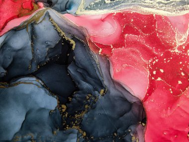 Soyut parlak parlak renk akışkan arka plan, altın çizgili el yapımı alkol sanat tablosu. Arkaplan tasarımı için sıvı mürekkep dokusu