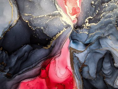 Soyut parlak parlak renk akışkan arka plan, altın çizgili el yapımı alkol sanat tablosu. Arkaplan tasarımı için sıvı mürekkep dokusu