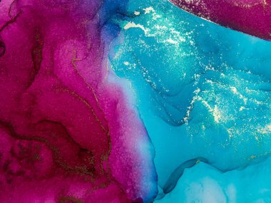 Soyut parlak parlak renk akışkan arka plan, altın çizgili el yapımı alkol sanat tablosu. Arkaplan tasarımı için sıvı mürekkep dokusu