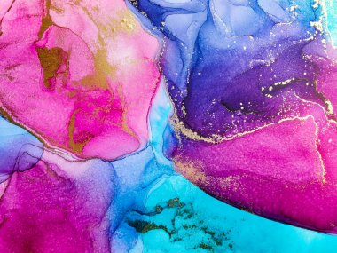 Soyut parlak parlak renk akışkan arka plan, altın çizgili el yapımı alkol sanat tablosu. Arkaplan tasarımı için sıvı mürekkep dokusu