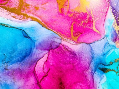 Soyut parlak parlak renk akışkan arka plan, altın çizgili el yapımı alkol sanat tablosu. Arkaplan tasarımı için sıvı mürekkep dokusu