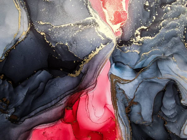 Soyut parlak parlak renk akışkan arka plan, altın çizgili el yapımı alkol sanat tablosu. Arkaplan tasarımı için sıvı mürekkep dokusu