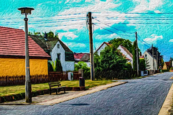 Digital Painting Suburban Landscape Style Hand Drawn Oil Painting Canvas — Foto Stock