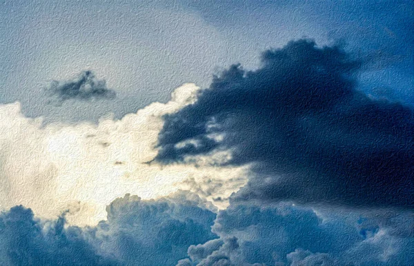 Digital Målning Blå Himmel Moln Stil Med Handritade Oljemålning Duk — Stockfoto