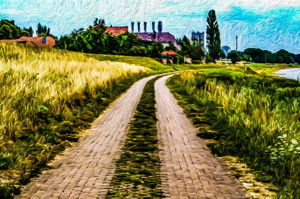 Painting Suburban Landscape Style Hand Drawn Oil Painting Canvas Creative — Foto Stock