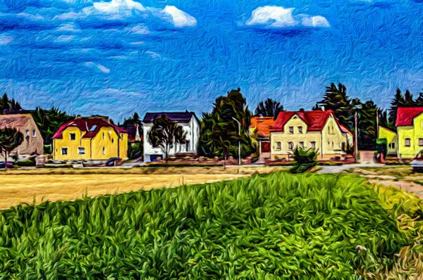 Painting Suburban Landscape Style Hand Drawn Oil Painting Canvas Creative — Foto Stock