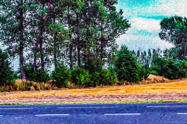 Pintura Paisaje Suburbano Estilo Pintura Óleo Dibujado Mano Sobre Lienzo — Foto de Stock