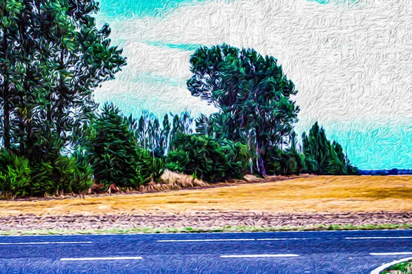 Malowanie Krajobrazu Podmiejskiego Stylu Ręcznie Malowanego Olejnego Płótnie Element Kreatywnego — Zdjęcie stockowe