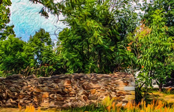 Malerei Der Vorstadt Landschaft Stil Der Handgezeichneten Ölmalerei Auf Leinwand — Stockfoto