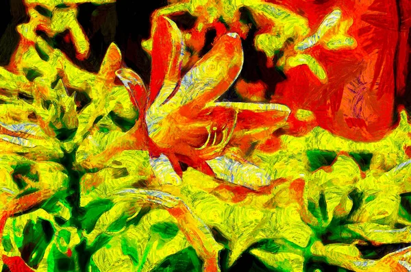 Oil Painting Blooming Lily Flowers Modern Digital Art Impressionism Technique — Stock Photo, Image