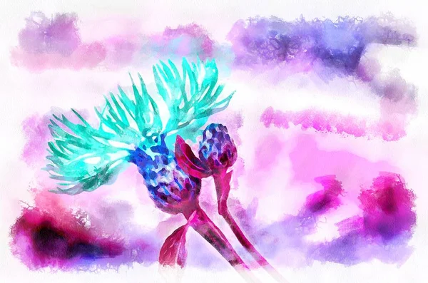 Watercolor Painting Blooming Flower Modern Digital Art Imitation Hand Painted — Stock Photo, Image