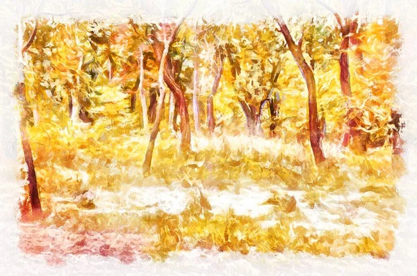 Watercolor Painting Park Landscape Modern Digital Art Imitation Hand Painted — Φωτογραφία Αρχείου