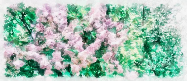 Virágzó Virágok Akvarell Festménye Modern Digitális Művészet Akvarell Festékkel Festett — Stock Fotó