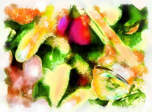 Watercolor Painting Masking Butterfly Modern Digital Art Imitation Hand Painted — ストック写真