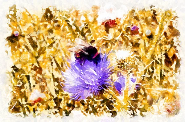 Virágzó Virágok Űrdongó Akvarell Festése Modern Digitális Művészet Akvarell Festékkel — Stock Fotó