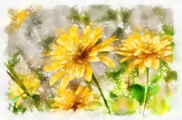 Watercolor Painting Blooming Flowers Modern Digital Art Imitation Hand Painted — Φωτογραφία Αρχείου