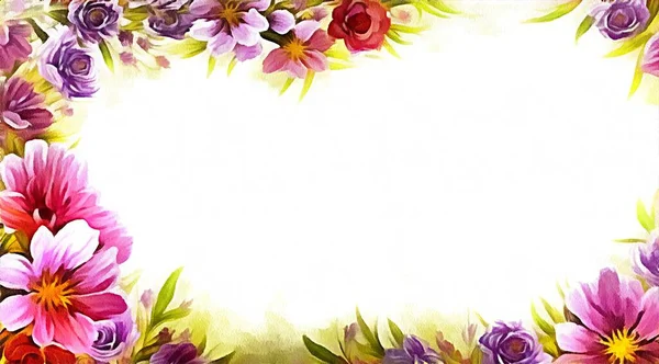 Digital drawing of nature floral background with beautiful flowers in the painting on paper style