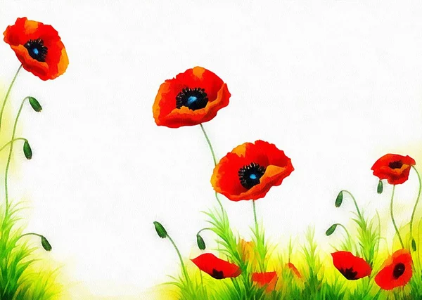 Cyfrowy Rysunek Natury Kwiatowe Tło Pięknymi Kwiatami Malarstwie Papierze Stylu — Zdjęcie stockowe