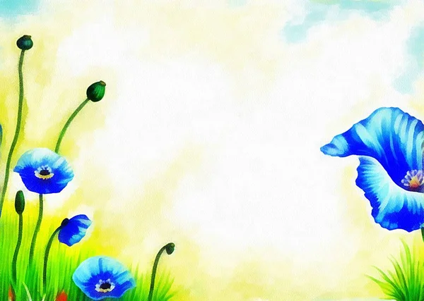 Digital drawing of nature floral background with beautiful flowers in the painting on paper style