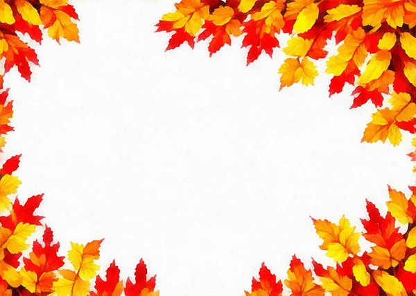 Digital drawing of nature floral autumn background with beautiful leafs in the painting on paper style