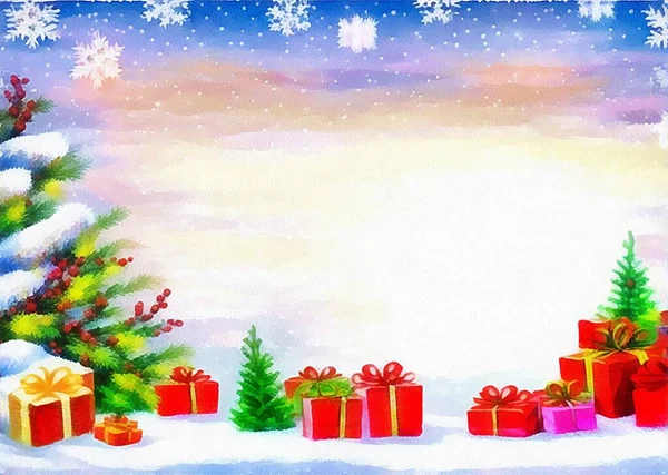 Digital drawing of christmas background in the painting on paper style