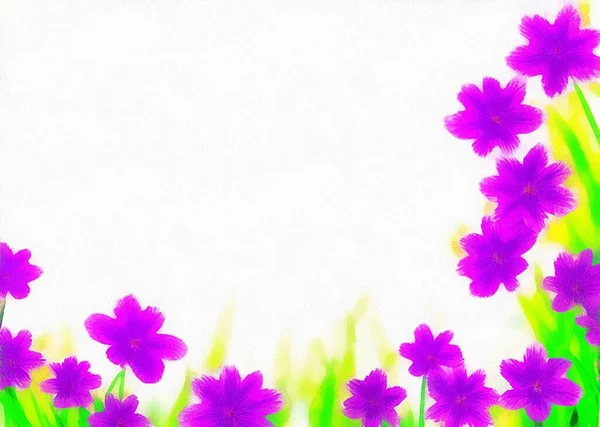 Digital Teckning Naturen Blommig Bakgrund Med Vackra Blommor Målningen Papper — Stockfoto