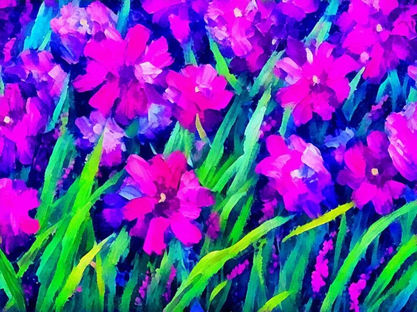 Digital drawing of nature floral background with beautiful flowers in painting on paper style