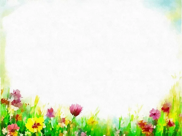 Digital drawing of nature floral background with beautiful flowers in painting on paper style