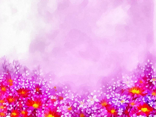 Digital Drawing Nature Floral Background Beautiful Flowers Painting Paper Style — Stock Photo, Image