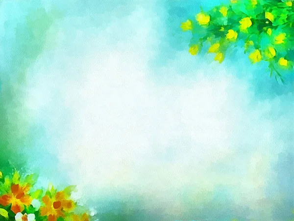 Digital Teckning Naturen Blommig Bakgrund Med Vackra Blommor Målning Papper — Stockfoto