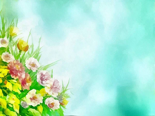 Цифровий Малюнок Природи Квіткового Фону Красивими Квітами Живописі Паперовому Стилі — стокове фото