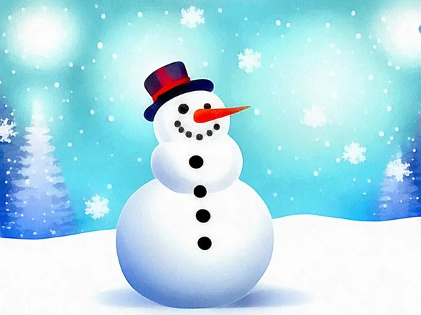 Digital Drawing Snowman Christmas Background Painting Paper Style — Stock Photo, Image