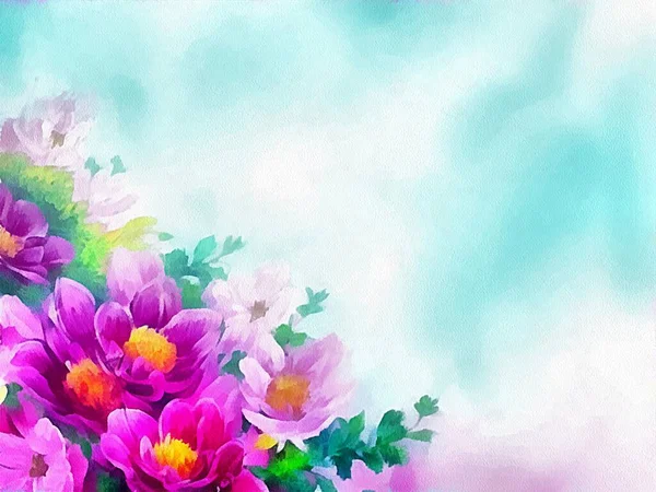 紙のスタイルで絵に美しい花と自然の花の背景のデジタル図面 — ストック写真