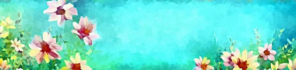 Горизонтальный Баннер Дизайна Сайта Цифровой Рисунок Красивых Цветов Живописи Бумажном — стоковое фото
