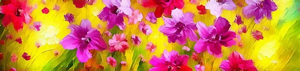 Горизонтальний Банер Дизайну Сайту Цифровий Малюнок Красивих Квітів Живописі Паперовому — стокове фото
