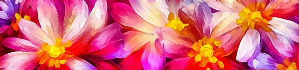 Horizontal banner for website design, digital drawing of beautiful flowers in painting on paper style