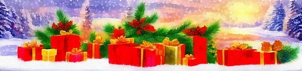 Horizontal Banner Website Design Digital Drawing Beautiful Christmas Theme Painting — Stock Photo, Image