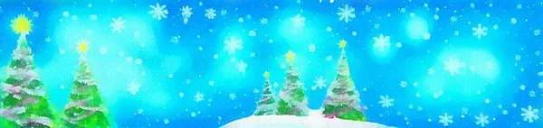 Horisontell Banner För Webbdesign Digital Ritning Vacker Jul Tema Målning — Stockfoto