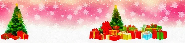 Горизонтальный Баннер Дизайна Сайта Цифровой Рисунок Красивой Рождественской Тематике Живописи — стоковое фото